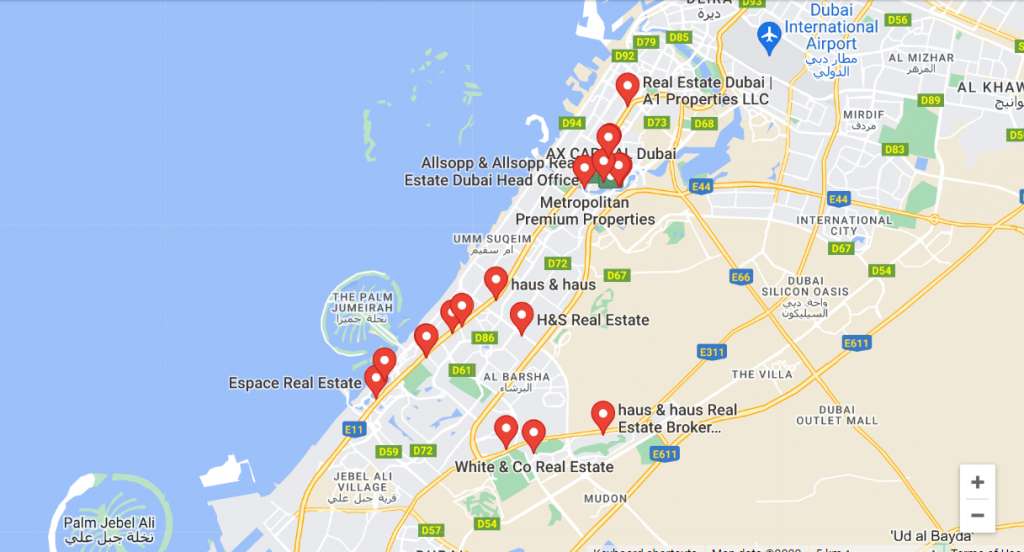 Dubai real estate agencies on Google Maps
